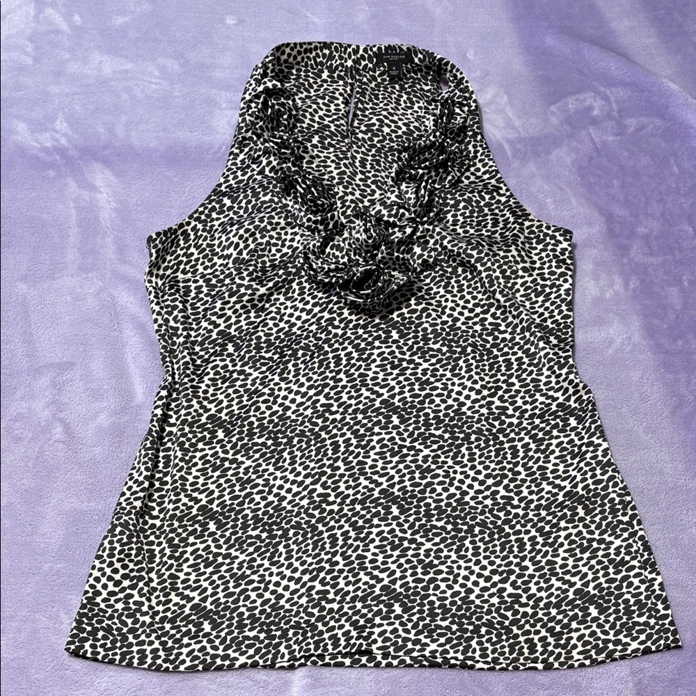 Ann Taylor Speckled Ruffle
Sleeveless Black White
Career Top | 6